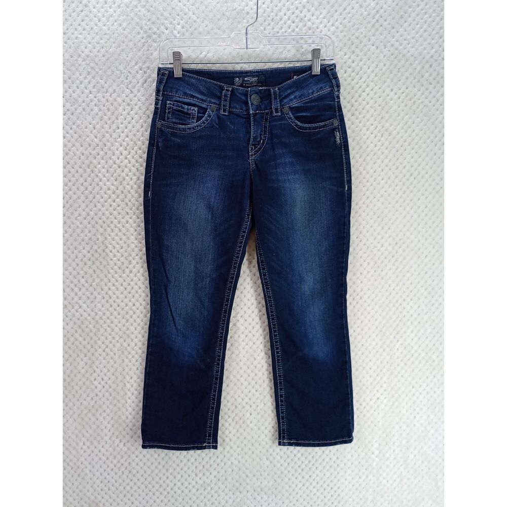Silver Super Suki Mid Capri Women's 27 Dark Wash Stretch Capris